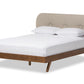 baxton studio penelope mid century modern solid walnut wood light beige fabric upholstered queen size platform bed | Modish Furniture Store-2