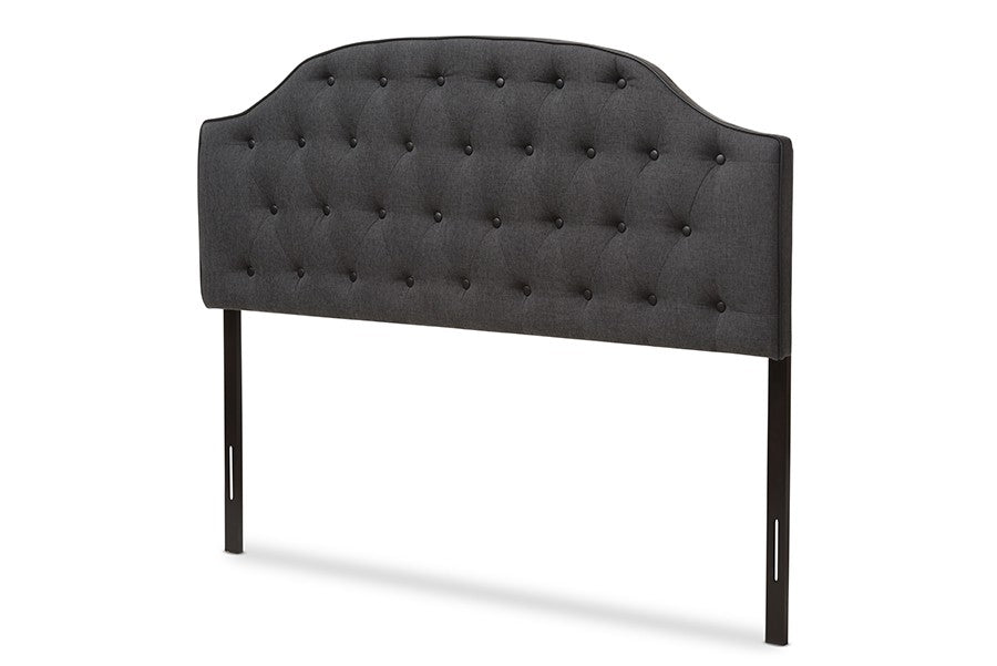 Baxton Studio Windsor Modern and Contemporary Dark Grey Fabric Upholstered Scalloped Buttoned Queen Size Headboard | Modishstore | Headboards-3