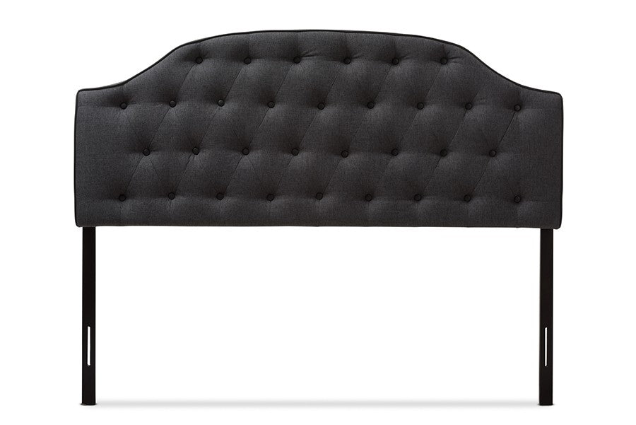 Baxton Studio Windsor Modern and Contemporary Dark Grey Fabric Upholstered Scalloped Buttoned Queen Size Headboard | Modishstore | Headboards-4