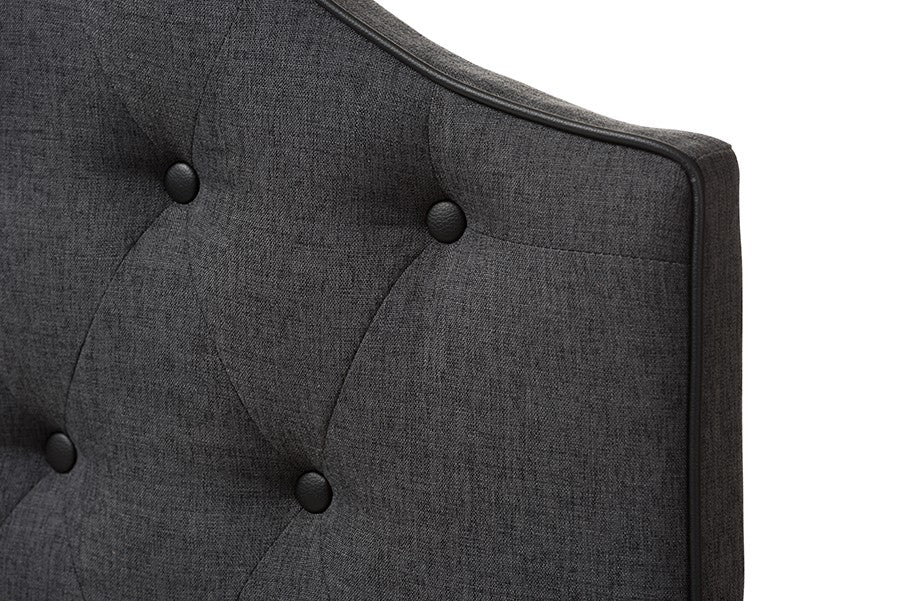 Baxton Studio Windsor Modern and Contemporary Dark Grey Fabric Upholstered Scalloped Buttoned Queen Size Headboard | Modishstore | Headboards-5