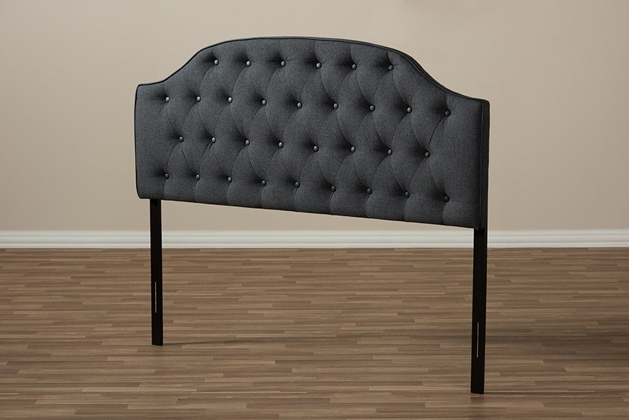 Baxton Studio Windsor Modern and Contemporary Dark Grey Fabric Upholstered Scalloped Buttoned Queen Size Headboard | Modishstore | Headboards-2
