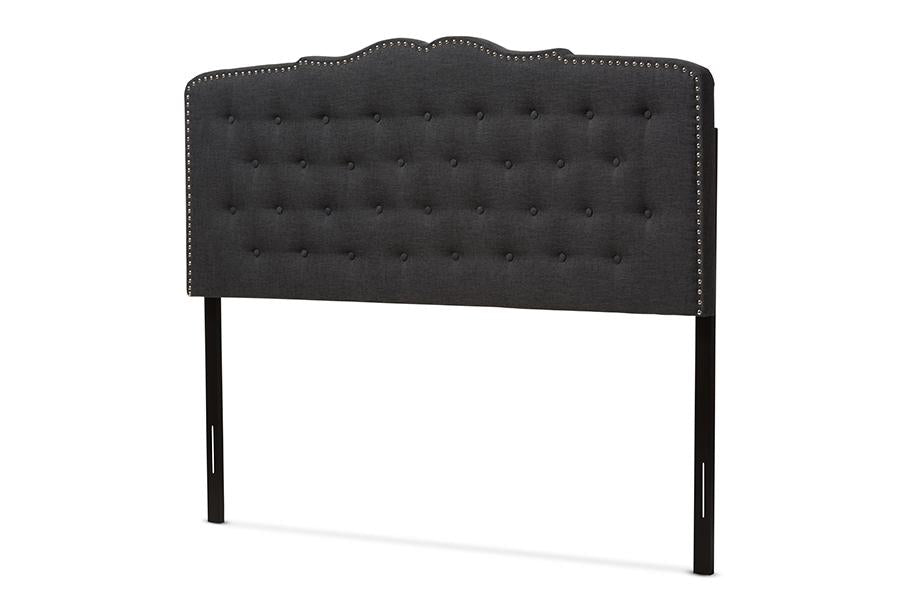 baxton studio lucy modern and contemporary dark grey fabric queen size headboard | Modish Furniture Store-2