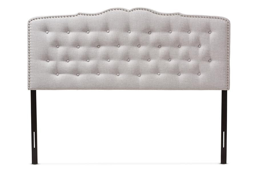 baxton studio lucy modern and contemporary greyish beige fabric queen size headboard | Modish Furniture Store-3