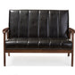 baxton studio nikko mid century modern scandinavian style black faux leather wooden 2 seater loveseat | Modish Furniture Store-2