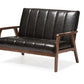 baxton studio nikko mid century modern scandinavian style black faux leather wooden 2 seater loveseat | Modish Furniture Store-3
