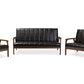baxton studio nikko mid century modern scandinavian style black faux leather 3 pieces living room sets | Modish Furniture Store-2