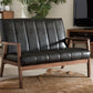 Baxton Studio Nikko Mid-century Modern Scandinavian Style Black Faux Leather Wooden 2-Seater Loveseat | Modishstore | Loveseats