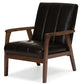 baxton studio nikko mid century modern scandinavian style dark brown faux leather wooden lounge chair | Modish Furniture Store-2