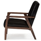 baxton studio nikko mid century modern scandinavian style dark brown faux leather wooden lounge chair | Modish Furniture Store-3