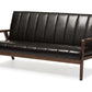 baxton studio nikko mid century modern scandinavian style dark brown faux leather wooden 3 seater sofa | Modish Furniture Store-2