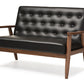 baxton studio sorrento mid century retro modern black faux leather upholstered wooden 2 seater loveseat | Modish Furniture Store-2
