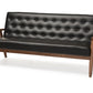 baxton studio sorrento mid century retro modern black faux leather upholstered wooden 3 seater sofa | Modish Furniture Store-2