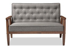 Baxton Studio Sorrento Mid-century Retro Modern Grey Fabric Upholstered Wooden 2-seater Loveseat