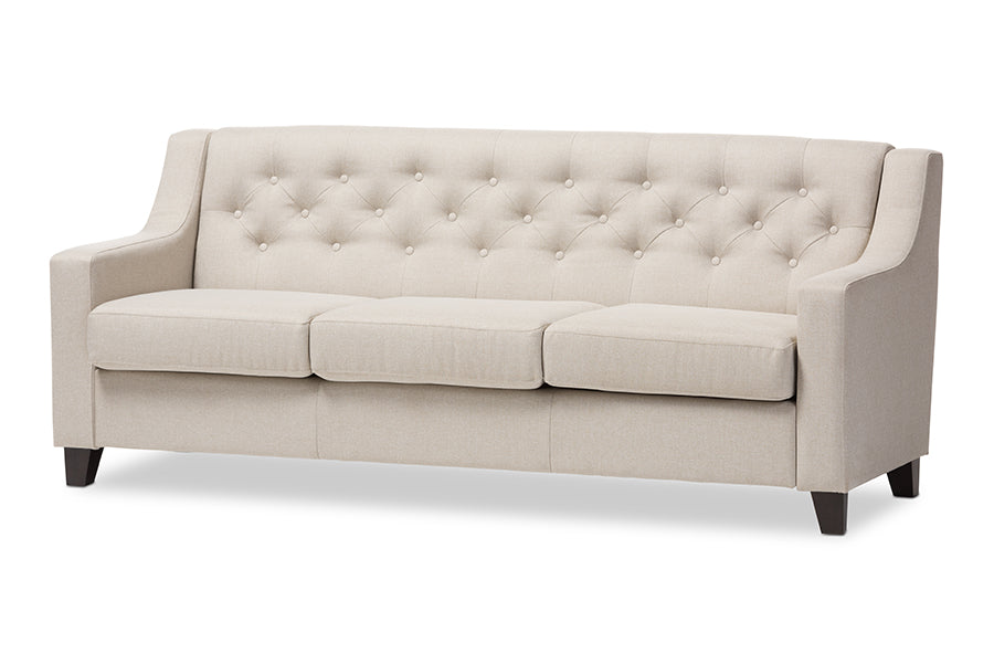 baxton studio arcadia modern and contemporary grey fabric upholstered button tufted living room 3 seater sofa | Modish Furniture Store-3