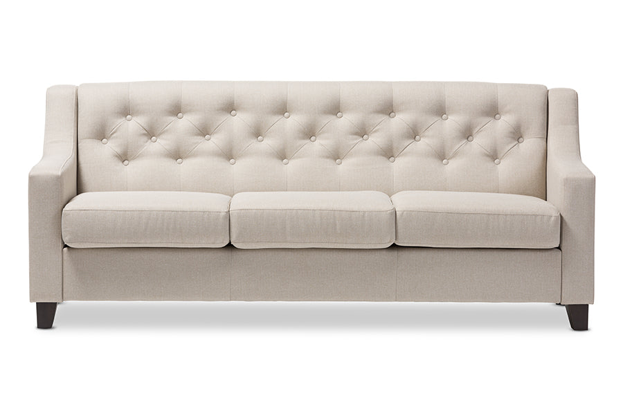 baxton studio arcadia modern and contemporary grey fabric upholstered button tufted living room 3 seater sofa | Modish Furniture Store-4