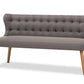baxton studio melody mid century modern grey fabric and natural wood finishing 3 seater settee bench | Modish Furniture Store-2