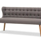 baxton studio melody mid century modern grey fabric and natural wood finishing 3 seater settee bench | Modish Furniture Store-2
