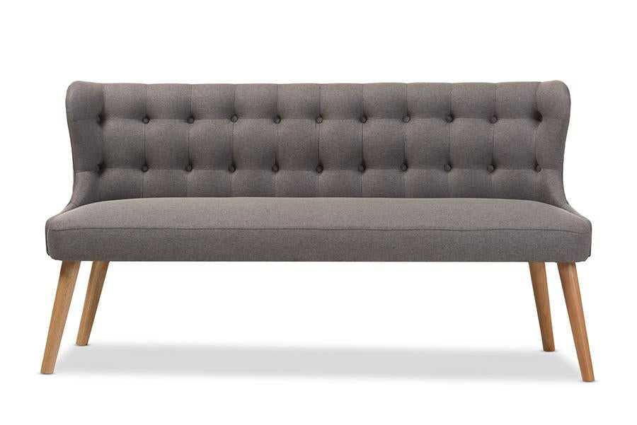 baxton studio melody mid century modern grey fabric and natural wood finishing 3 seater settee bench | Modish Furniture Store-3