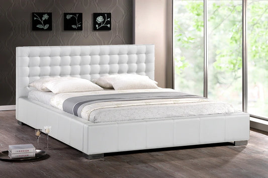 Baxton Studio Madison White Modern Bed with Upholstered Headboard (Queen Size) | Beds | Modishstore