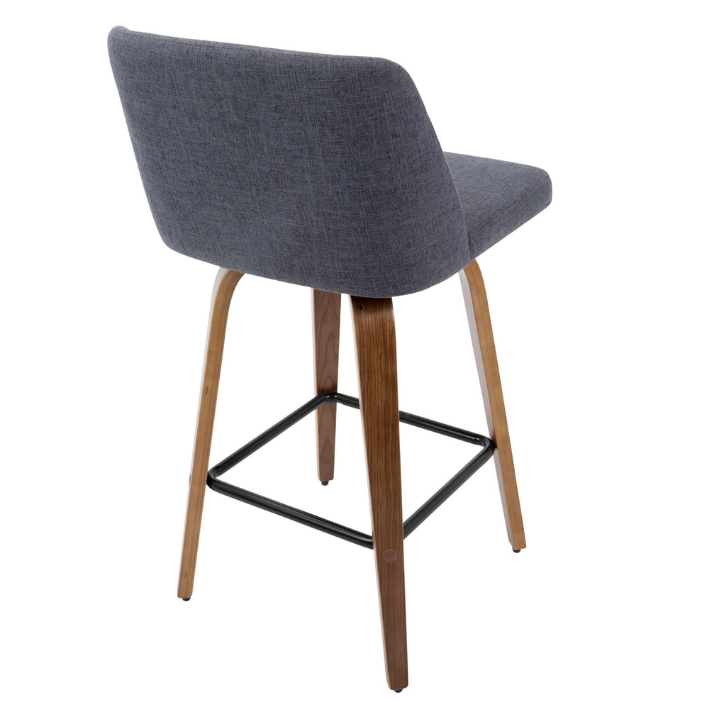 Toriano Mid-Century Modern Counter Stool in Walnut and Blue Fabric By LumiSource - Set of 2 | Counter Stools | Modishstore - 8