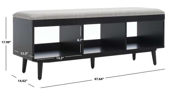 Safavieh Cricket Open Shelf Bench W/ Cushion - Gray Linen | Benches | Modishstore - 4