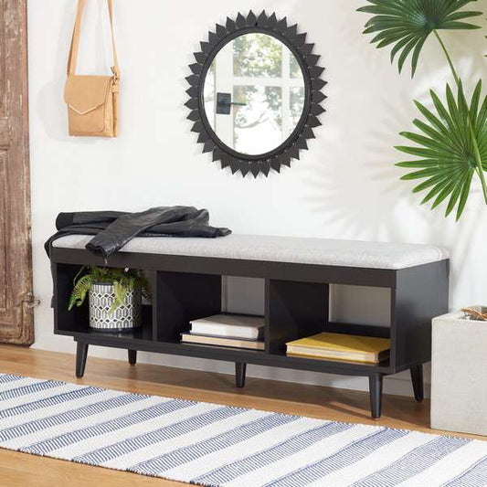 Safavieh Cricket Open Shelf Bench W/ Cushion - Gray Linen | Benches | Modishstore