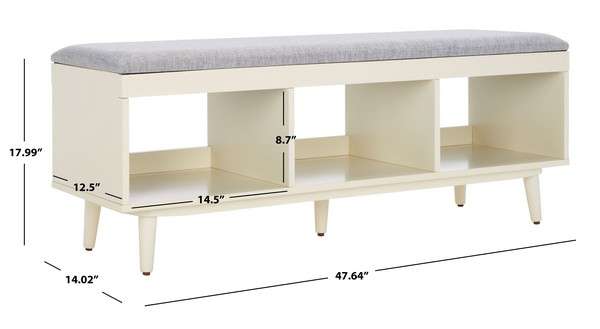 Safavieh Cricket Open Shelf Bench W/ Cushion - Gray Linen | Benches | Modishstore - 4