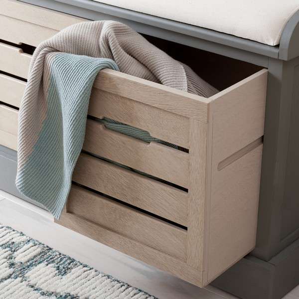 Safavieh Briar 3 Drawer Cushion Bench - Distressed Gray Frame | Benches | Modishstore - 3