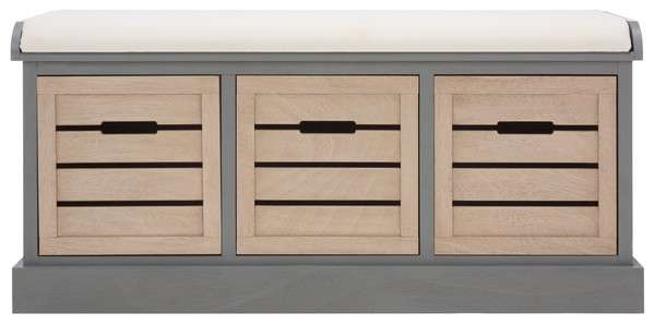 Safavieh Briar 3 Drawer Cushion Bench - Distressed Gray Frame | Benches | Modishstore - 2