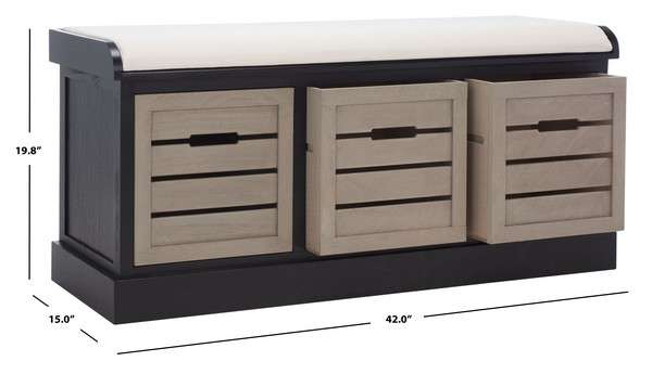 Safavieh Briar 3 Drawer Cushion Bench - Black Frame | Benches | Modishstore - 4