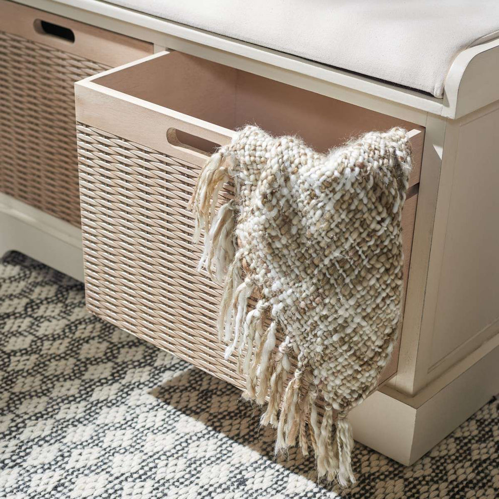 Safavieh Landers 2 Drawer/Cushion Storage Bench - Distressed White | Benches | Modishstore - 3