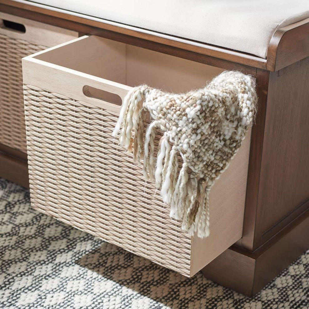 Safavieh Landers 2 Drawer/Cushion Storage Bench - Brown | Benches | Modishstore - 3