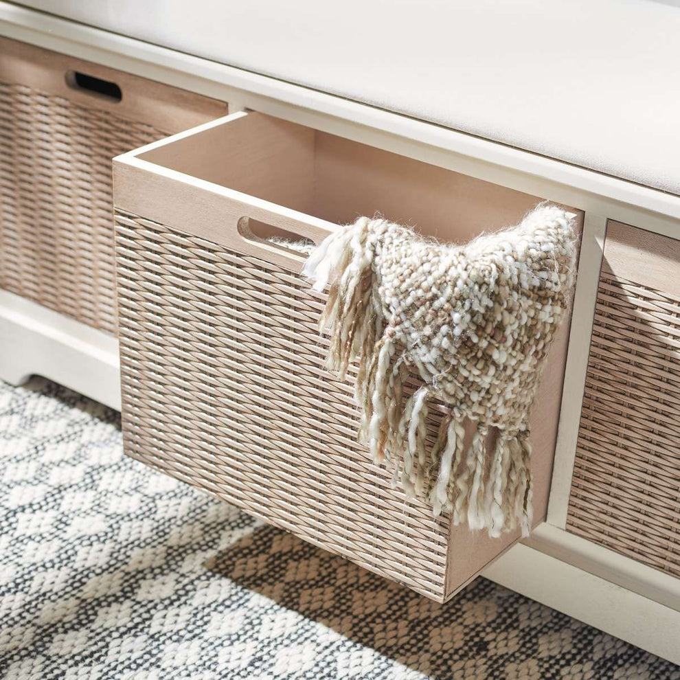 Safavieh Landers 3 Drawer/Cushion Storage Bench - Distressed White | Benches | Modishstore - 4