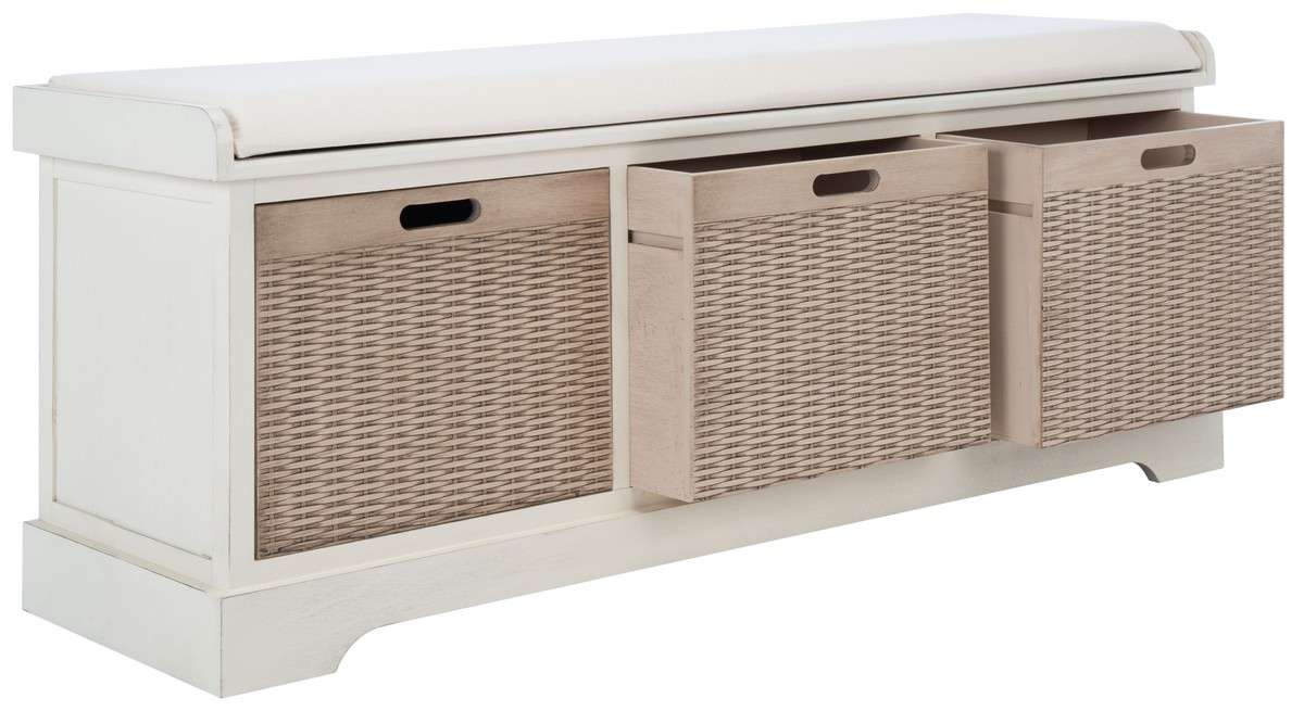 Safavieh Landers 3 Drawer/Cushion Storage Bench - Distressed White | Benches | Modishstore - 3