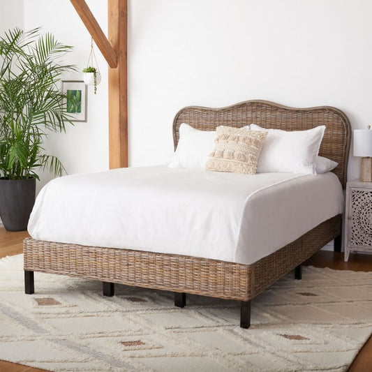Safavieh Daejon Rattan Bed Full Size - Grey | Beds | Modishstore