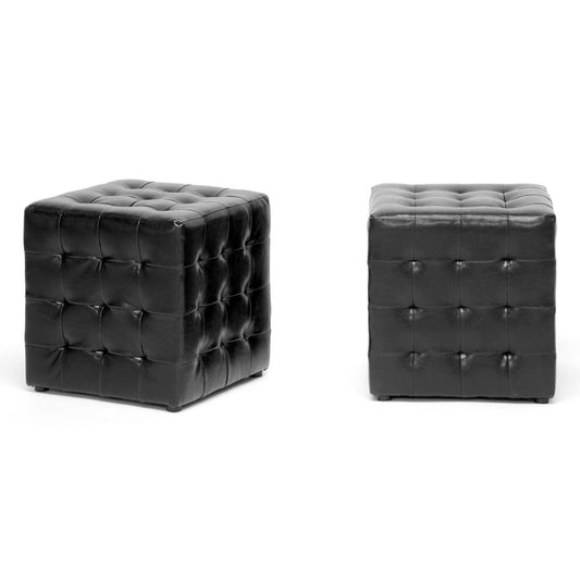 Baxton Studio Siskal Black Modern Cube Ottoman (Set of 2) | Ottomans | Modishstore