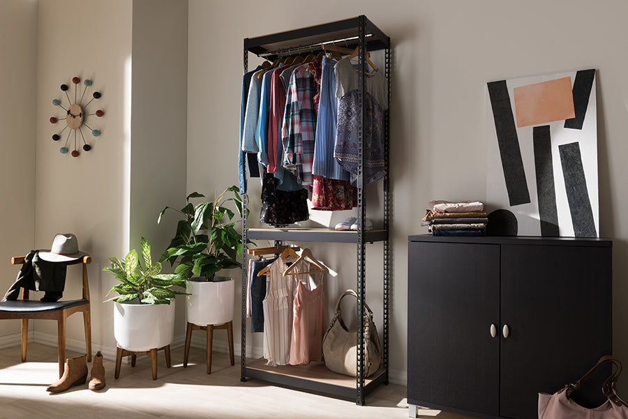 Baxton Studio Gavin Black Metal 3-Shelf Closet Storage Racking Organizer | Modishstore | Shelves & Shelving Units