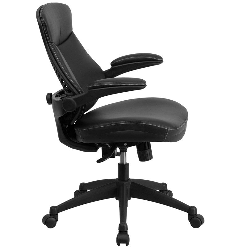 Flash Furniture Mid-Back Black Leather Executive Swivel Office Chair With Back Angle Adjustment And Flip-Up Arms | Office Chairs | Modishstore - 4