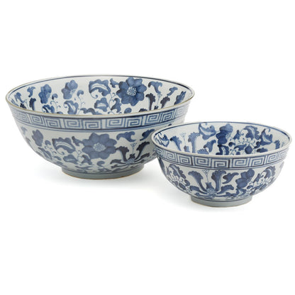 Blue & White Lotus Flower Bowl Set Of 2 By Tozai Home | Decorative Bowls | Modishstore -2
