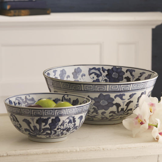 Blue & White Lotus Flower Bowl Set Of 2 By Tozai Home | Decorative Bowls | Modishstore