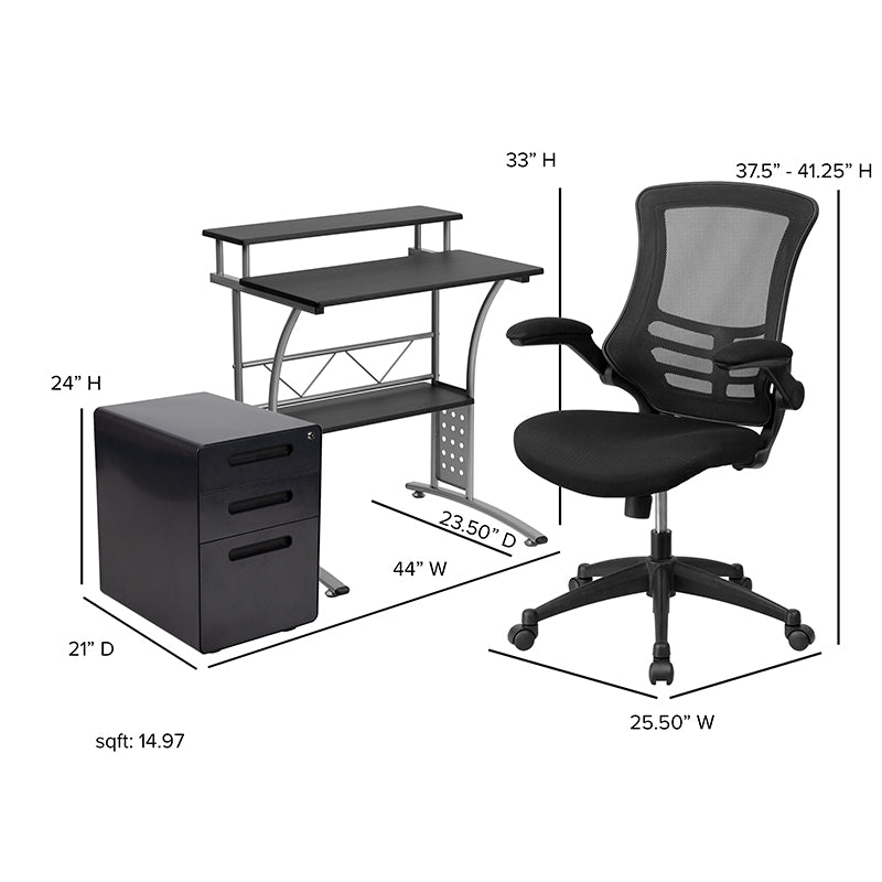 Work From Home Kit - Black Computer Desk, Ergonomic Mesh Office Chair and Locking Mobile Filing Cabinet with Inset Handles | Office Chairs | Modishstore - 9