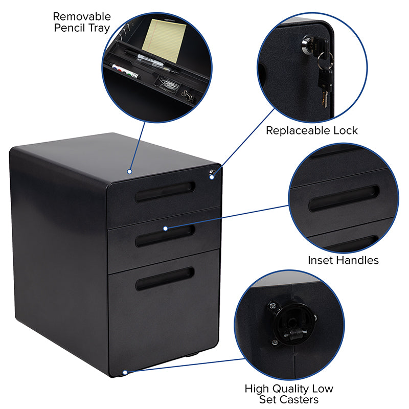Work From Home Kit - Black Computer Desk, Ergonomic Mesh Office Chair and Locking Mobile Filing Cabinet with Inset Handles | Office Chairs | Modishstore - 8