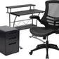 Work From Home Kit - Black Computer Desk, Ergonomic Mesh/Leather Soft Office Chair and Locking Mobile Filing Cabinet | Office Chairs | Modishstore