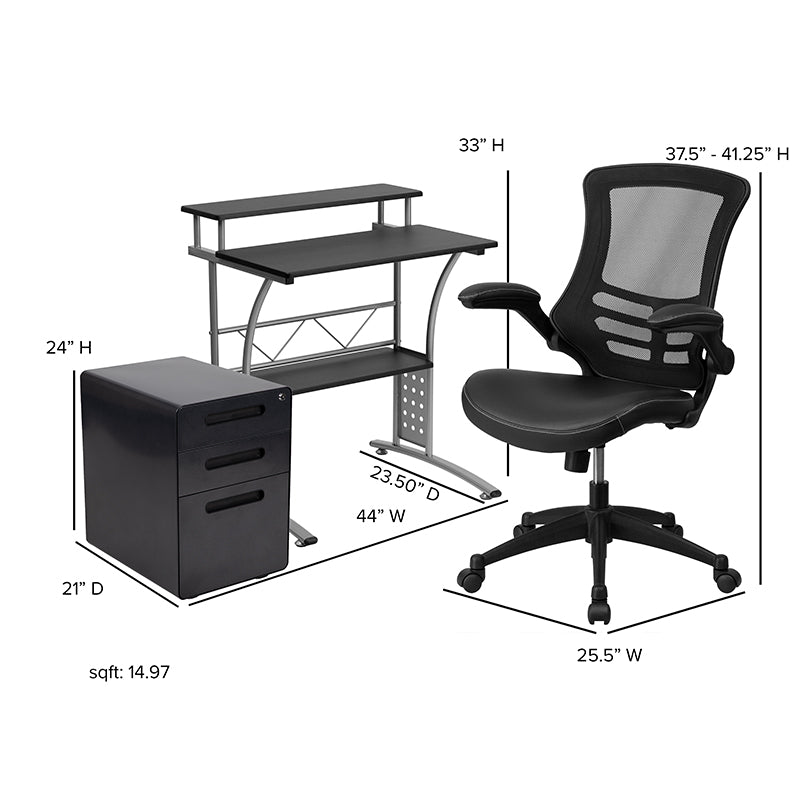 Work From Home Kit - Black Computer Desk, Ergonomic Mesh/Leather Soft Office Chair and Locking Mobile Filing Cabinet | Office Chairs | Modishstore-9