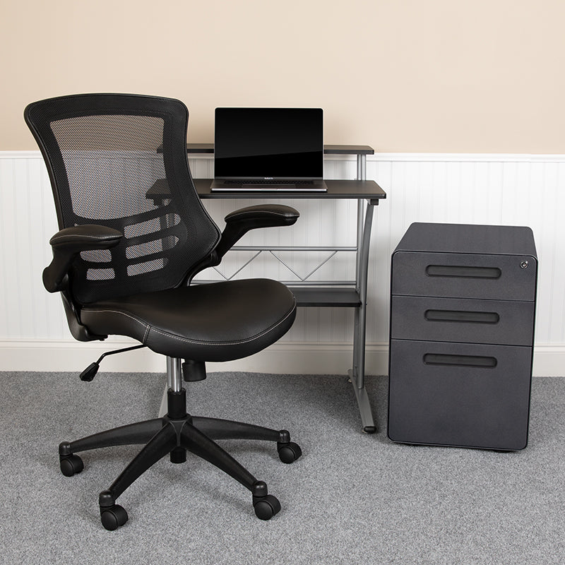 Work From Home Kit - Black Computer Desk, Ergonomic Mesh/Leather Soft Office Chair and Locking Mobile Filing Cabinet | Office Chairs | Modishstore-2