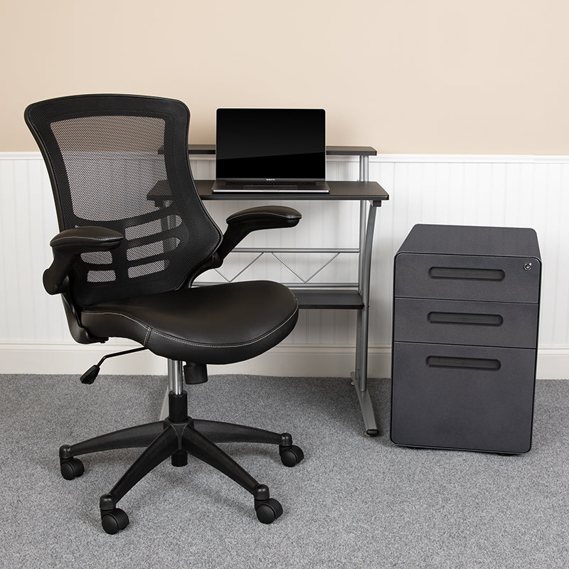 Work From Home Kit - Black Computer Desk, Ergonomic Mesh/Leather Soft Office Chair and Locking Mobile Filing Cabinet | Office Chairs | Modishstore - 2