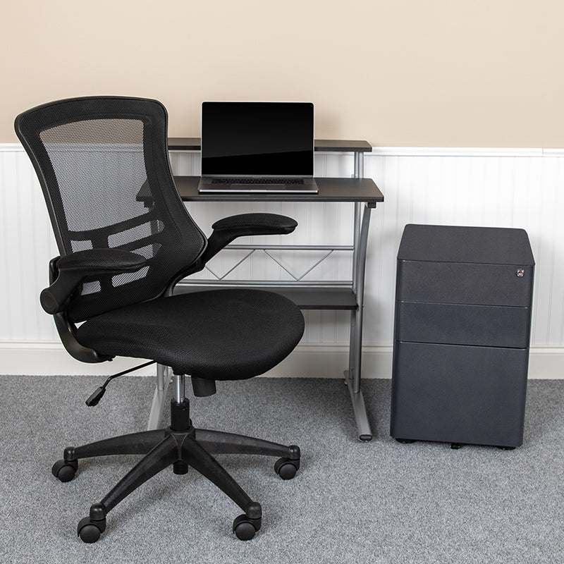 Work From Home Kit - Black Computer Desk, Ergonomic Mesh Office Chair and Locking Mobile Filing Cabinet with Side Handles | Office Chairs | Modishstore - 2