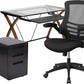 Work From Home Box - Glass Desk with Keyboard Tray, Ergonomic Mesh Office Chair & Filing Cabinet with Lock & Inset Handles | Office Chairs | Modishstore