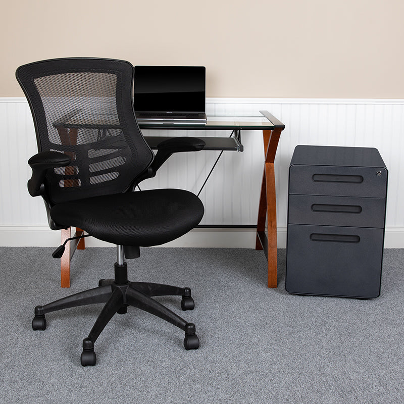 Work From Home Box - Glass Desk with Keyboard Tray, Ergonomic Mesh Office Chair & Filing Cabinet with Lock & Inset Handles | Office Chairs | Modishstore - 2