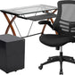 Work From Home Kit - Glass Desk with Keyboard Tray, Ergonomic Mesh Office Chair and Filing Cabinet with Lock & Side Handles | Office Chairs | Modishstore